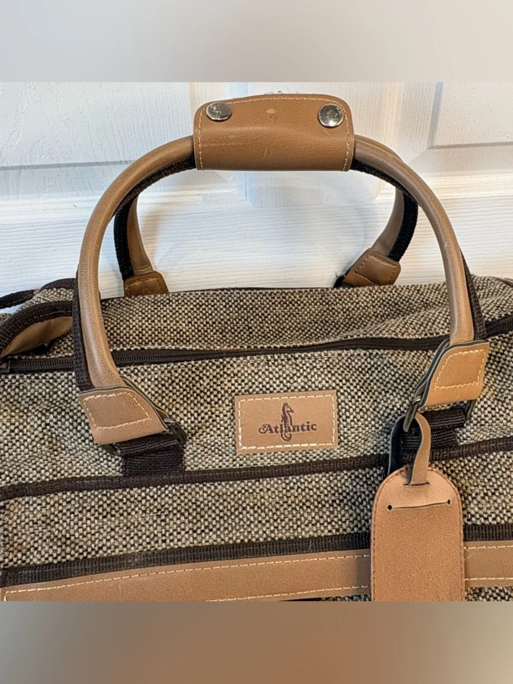 Vintage 70s Atlantic USA Wool Tweed Carry-On Duffle Bag Travel Weekender Luggage